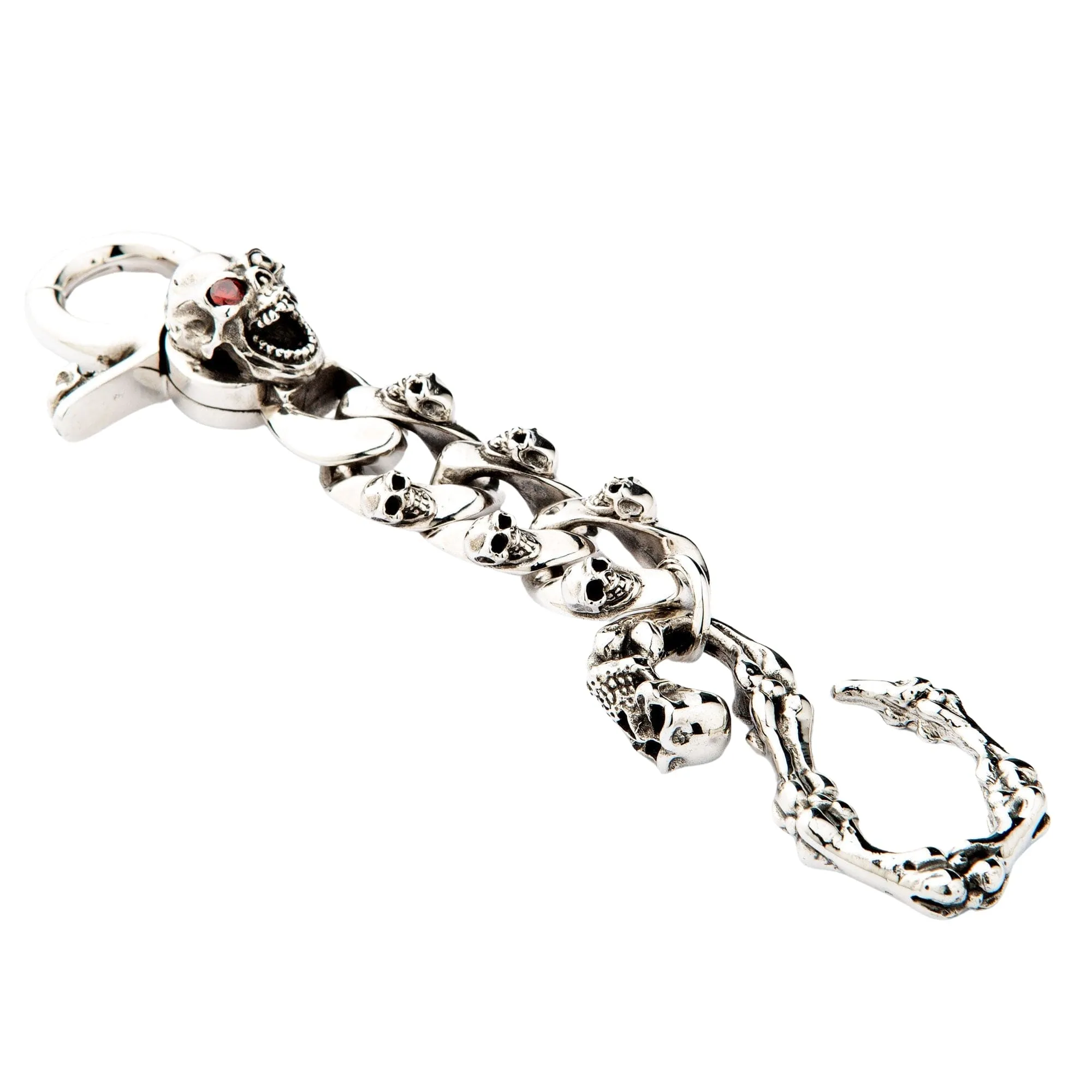 Mad Red Eye Sterling Silver Skull Keychain