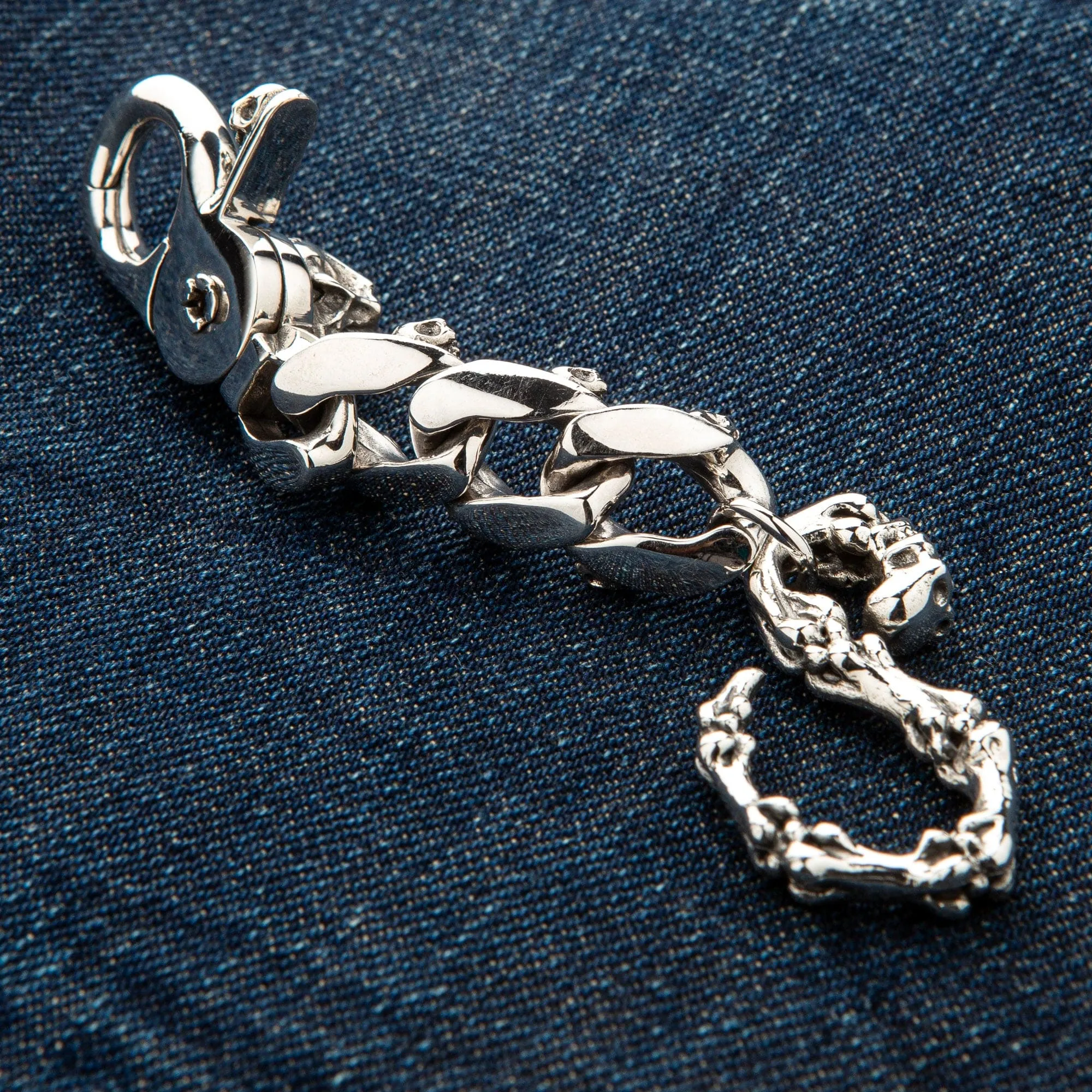 Mad Red Eye Sterling Silver Skull Keychain