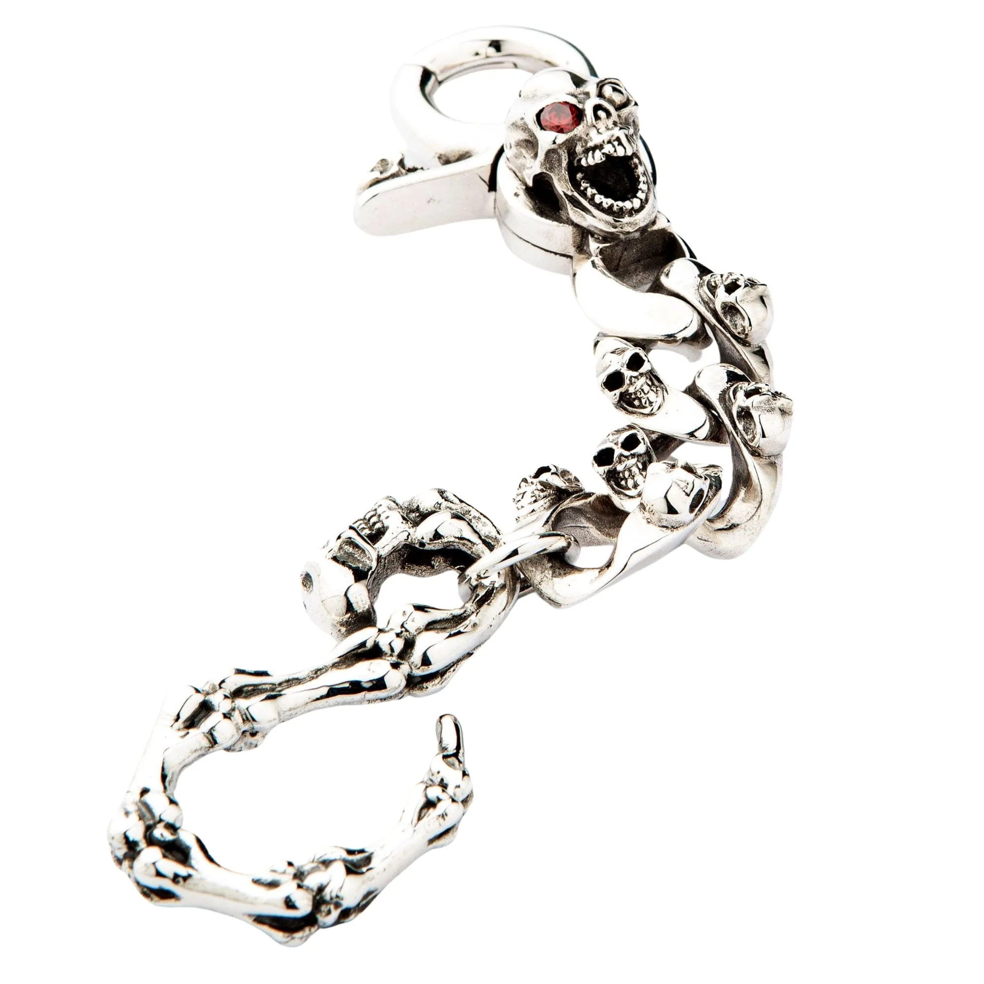 Mad Red Eye Sterling Silver Skull Keychain