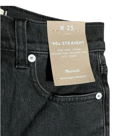Madewell The '90s Straight Jean Black Belmere Wash Size 25 NWT