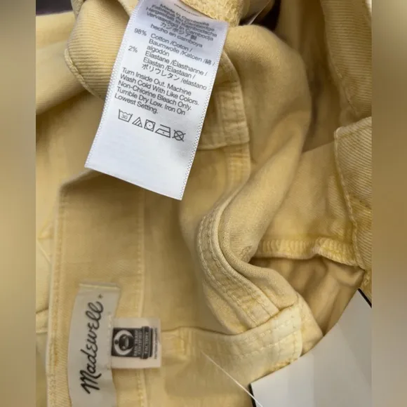 Madewell The '90s Straight Jean Pastel Light Butter Yellow Wash Size W31 NWT