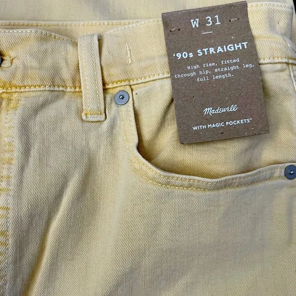 Madewell The '90s Straight Jean Pastel Light Butter Yellow Wash Size W31 NWT