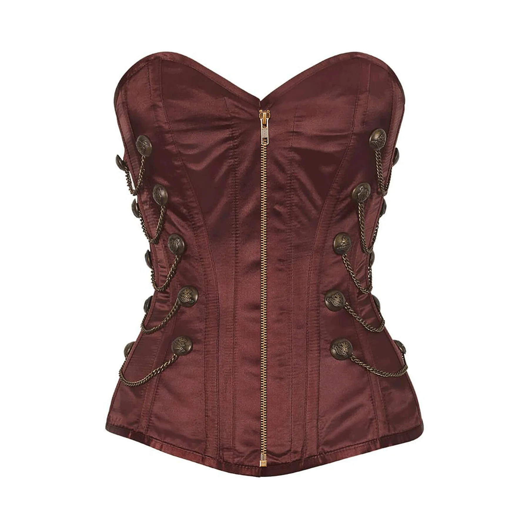 Marian Steel Boned Overbust Brown Corset with Chains