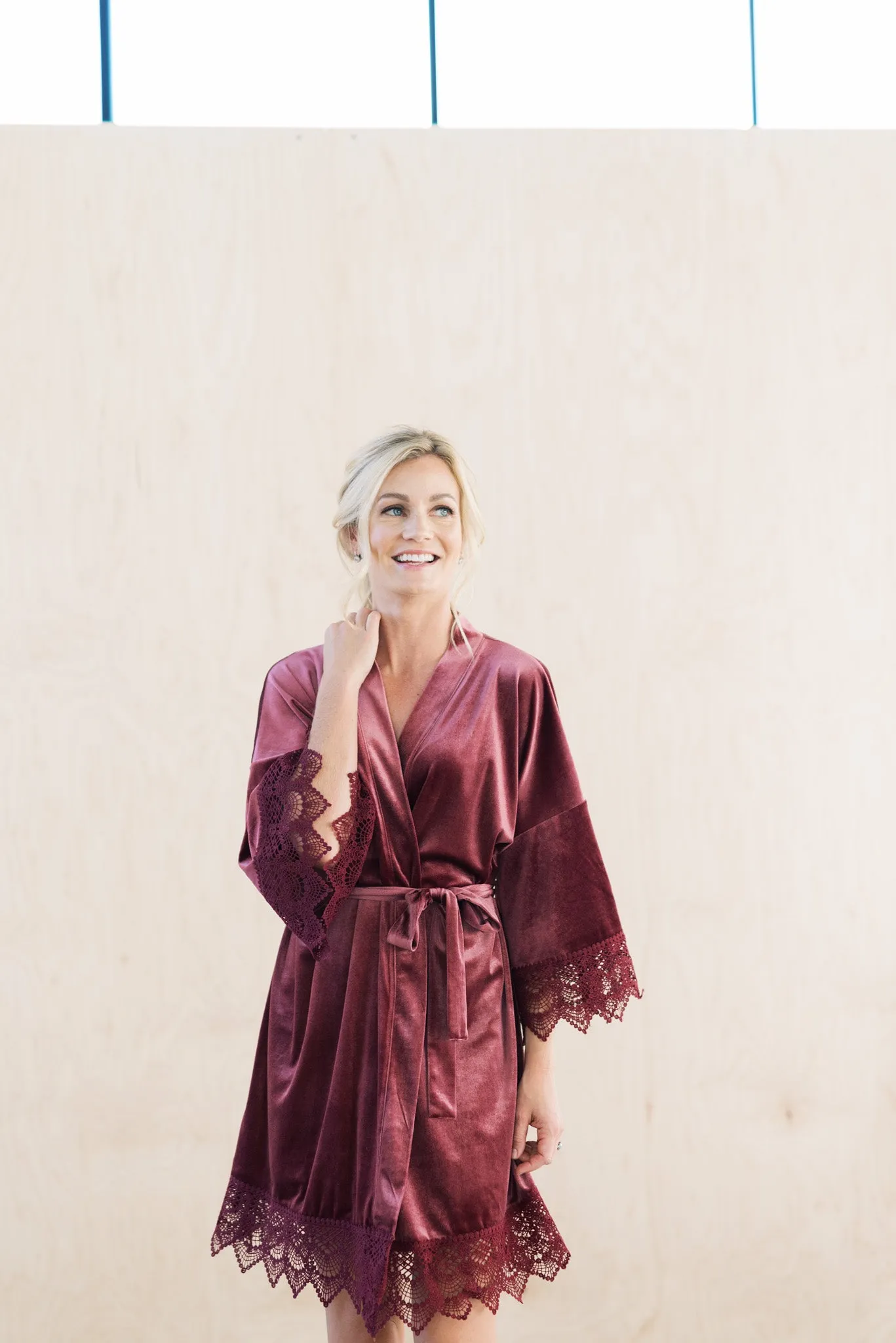 Mauve Velvet and Lace Bridal Robe