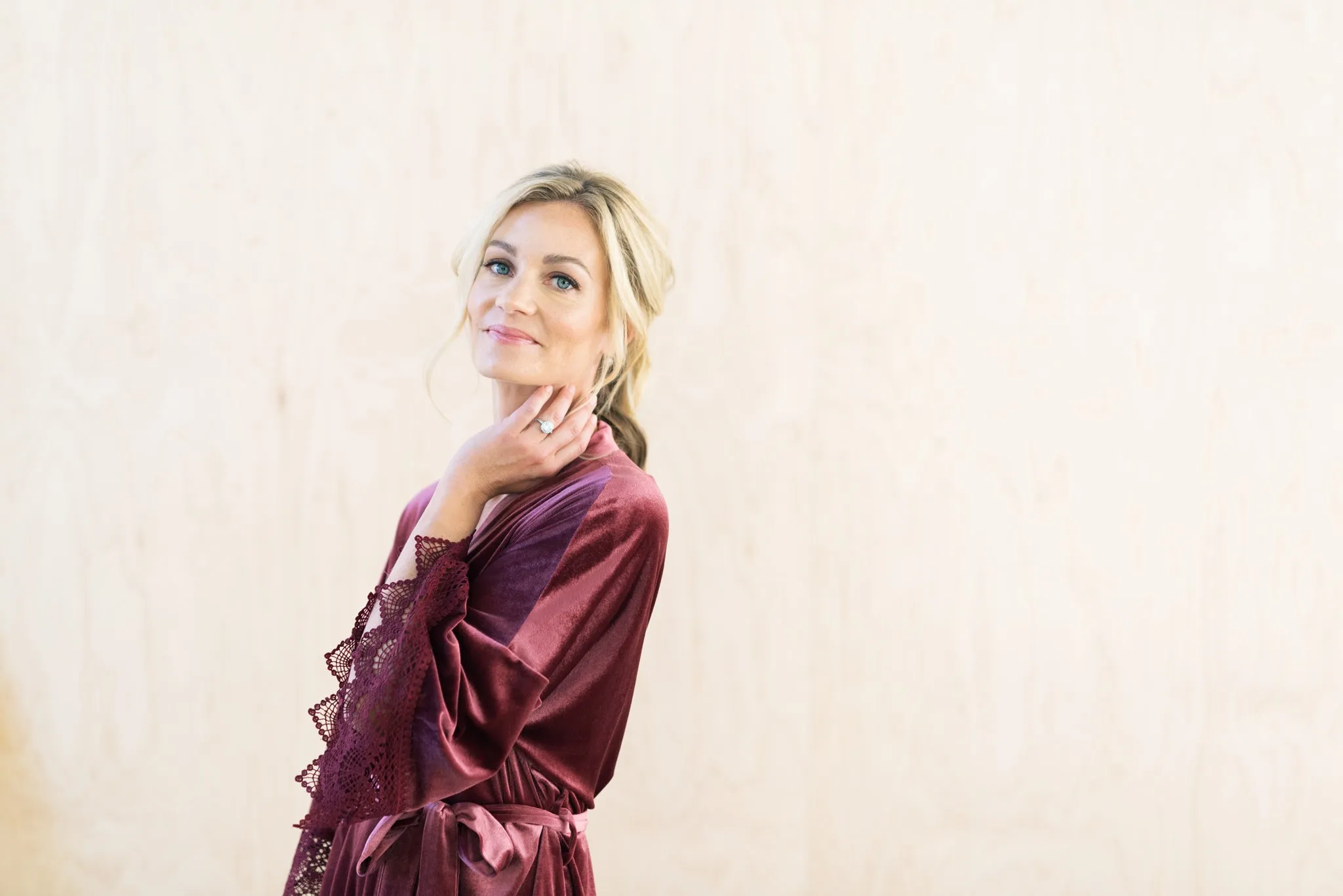 Mauve Velvet and Lace Bridal Robe