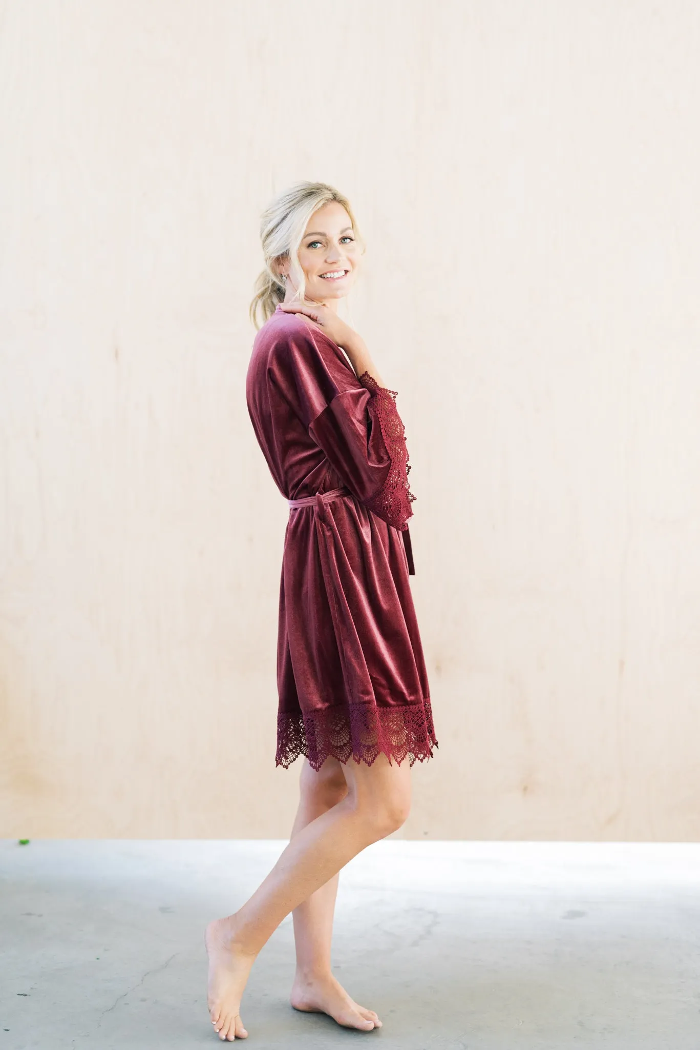 Mauve Velvet and Lace Bridal Robe