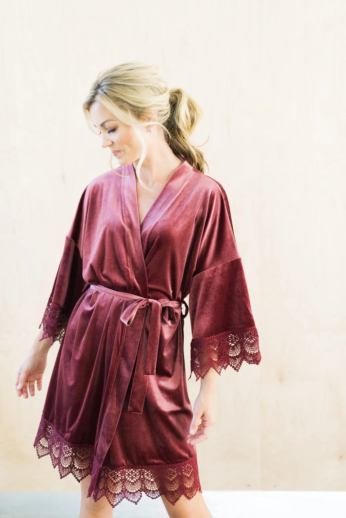 Mauve Velvet and Lace Bridal Robe