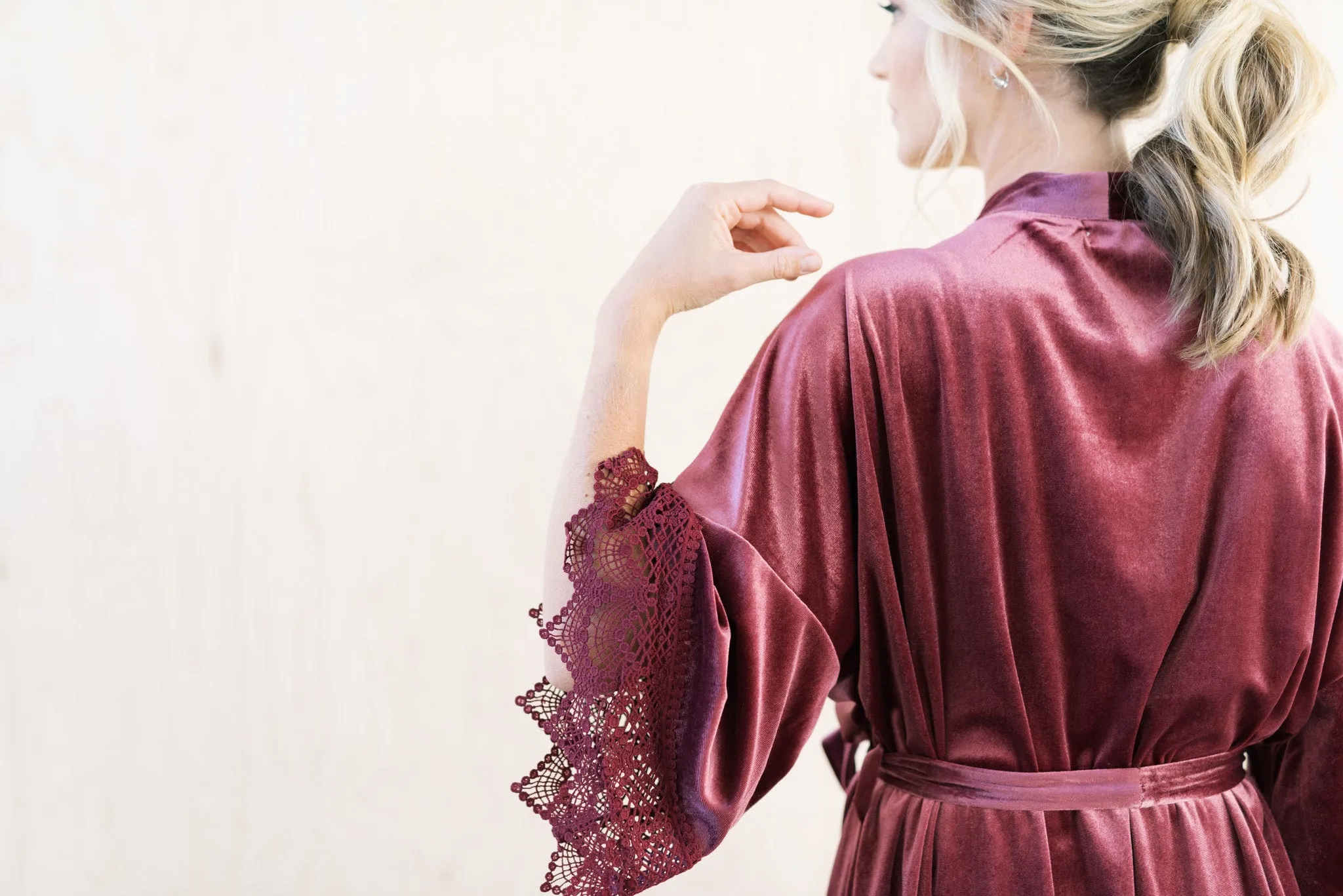 Mauve Velvet and Lace Bridal Robe