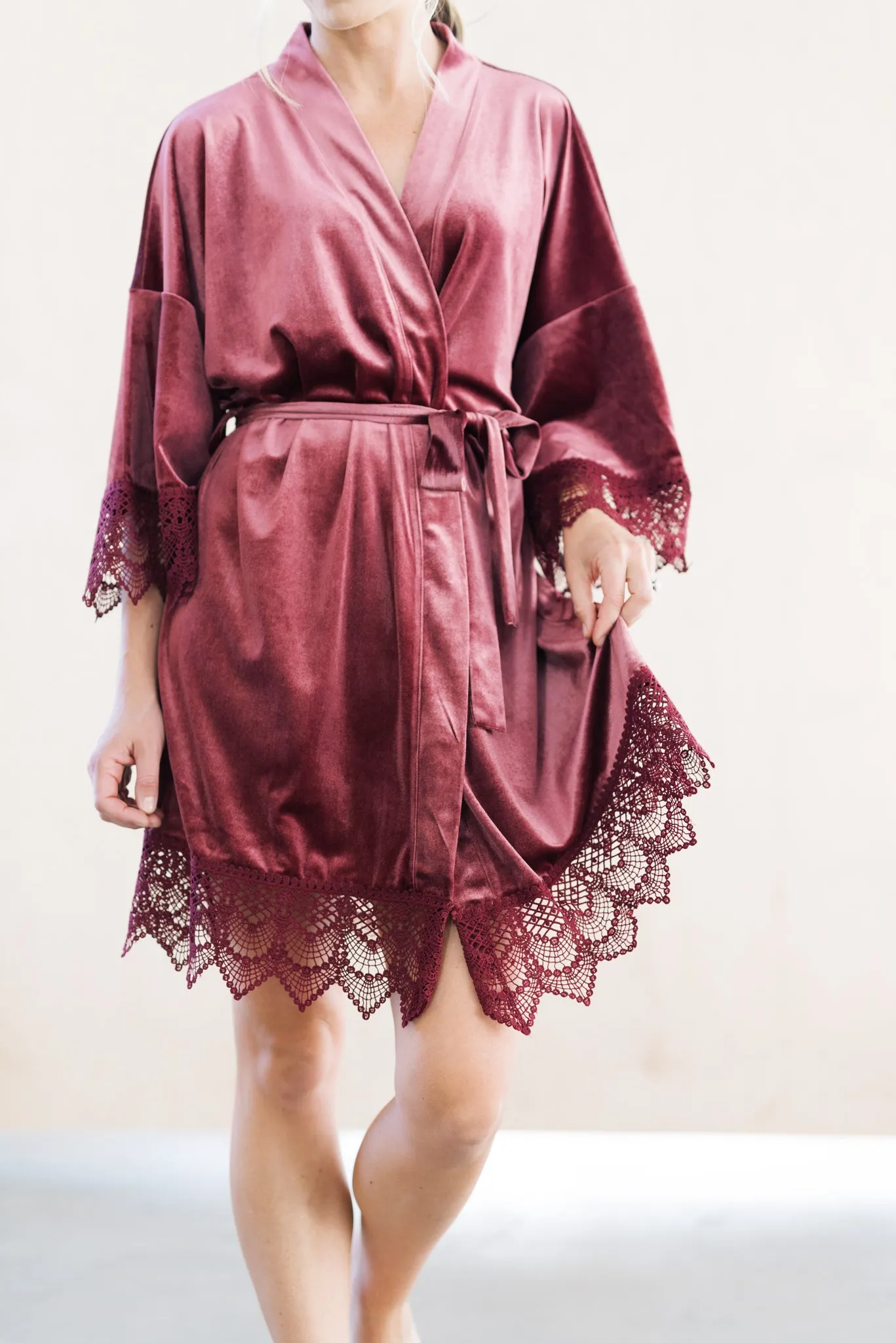 Mauve Velvet and Lace Bridal Robe