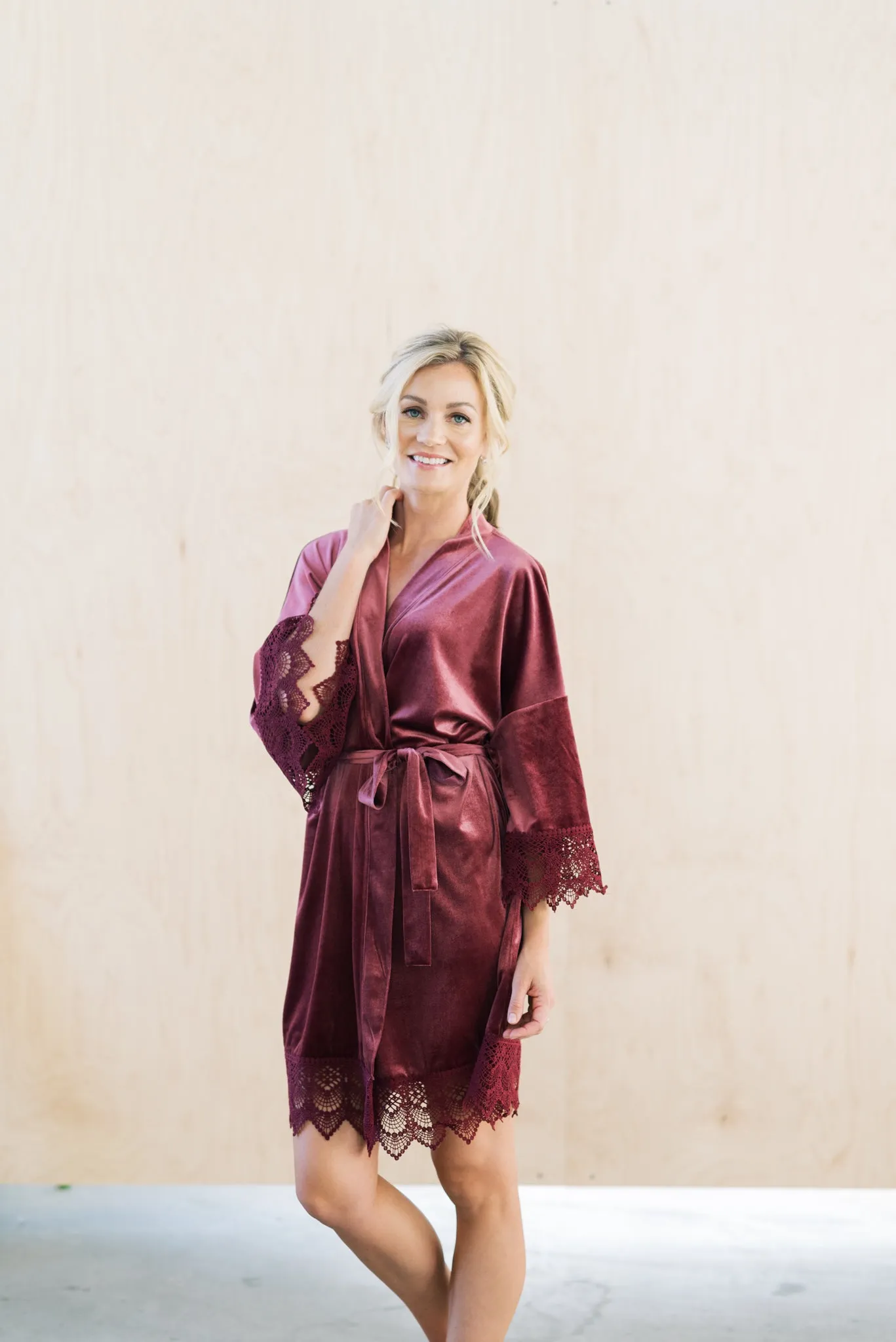 Mauve Velvet and Lace Bridal Robe