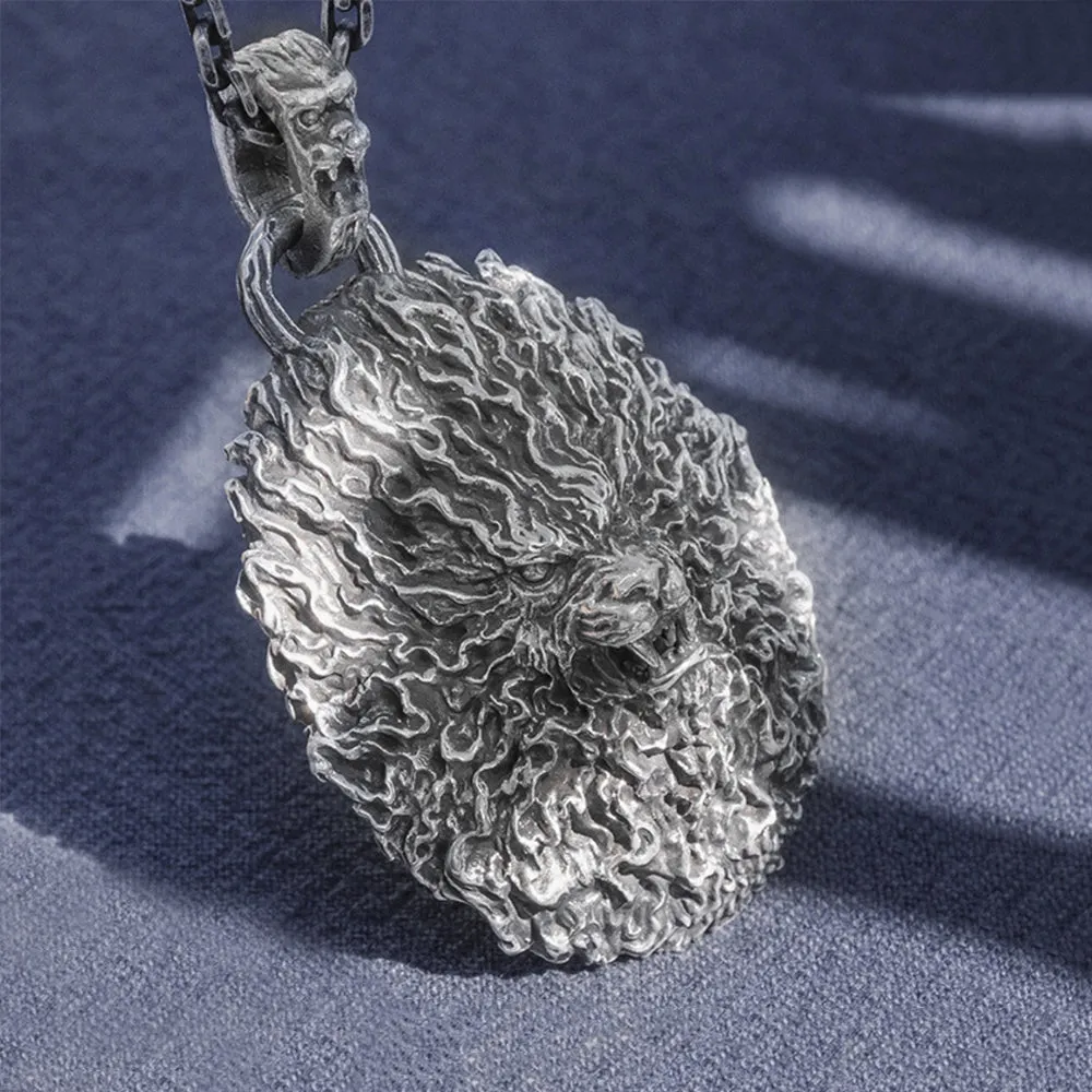 Men's Real Solid 999 Sterling Silver Pendants Lion King Animal Lion Head Jewelry
