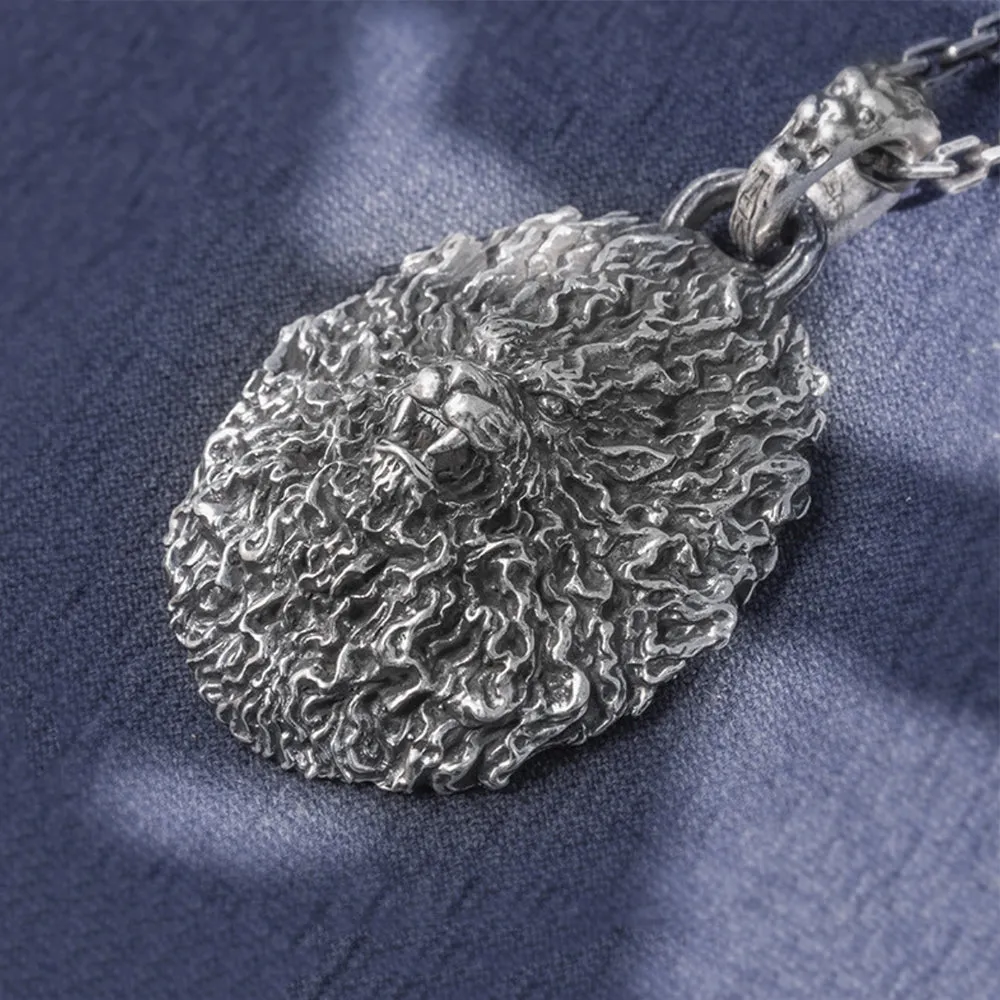 Men's Real Solid 999 Sterling Silver Pendants Lion King Animal Lion Head Jewelry