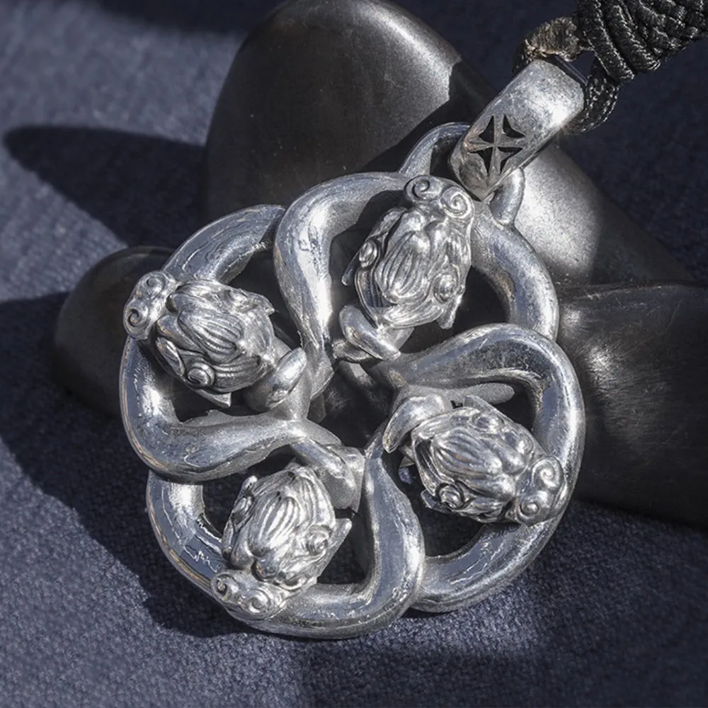 Men's Real Solid 999 Sterling Silver Pendants Mythical Animal Fashion Jewelry