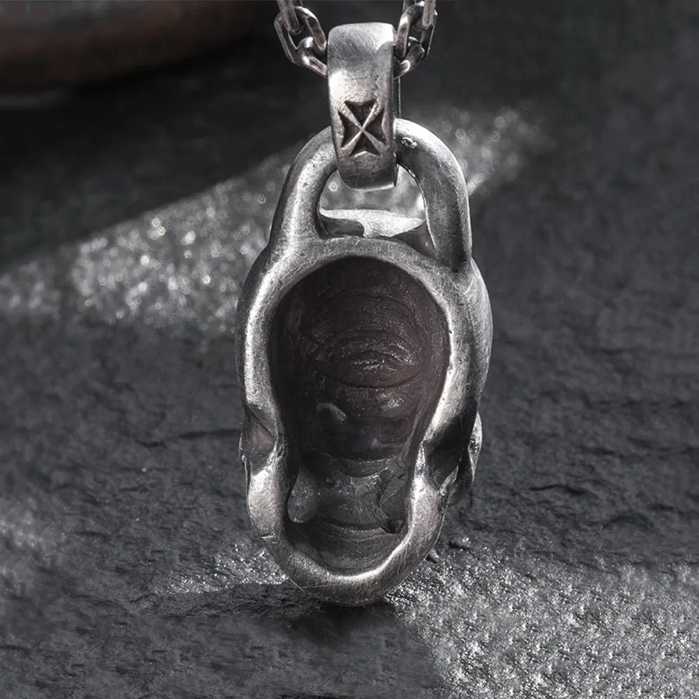 Men's Real Solid 999 Sterling Silver Pendants Skull Crack Punk Jewelry