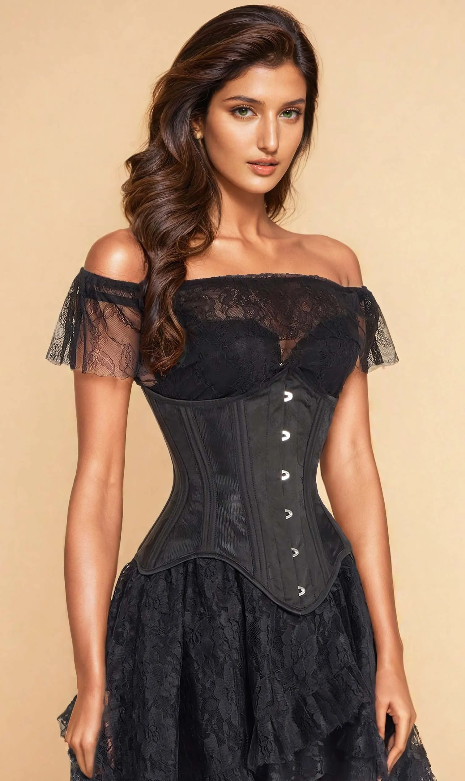 Mesh with Brocade Custom Made Waist Trainer Corset (ELC-501)
