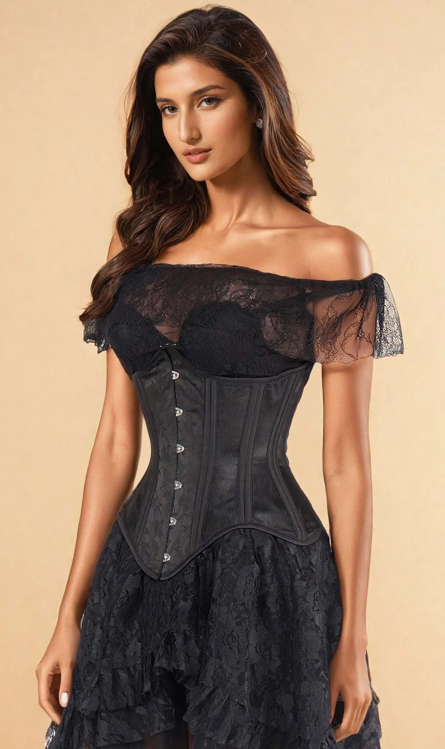Mesh with Brocade Custom Made Waist Trainer Corset (ELC-501)