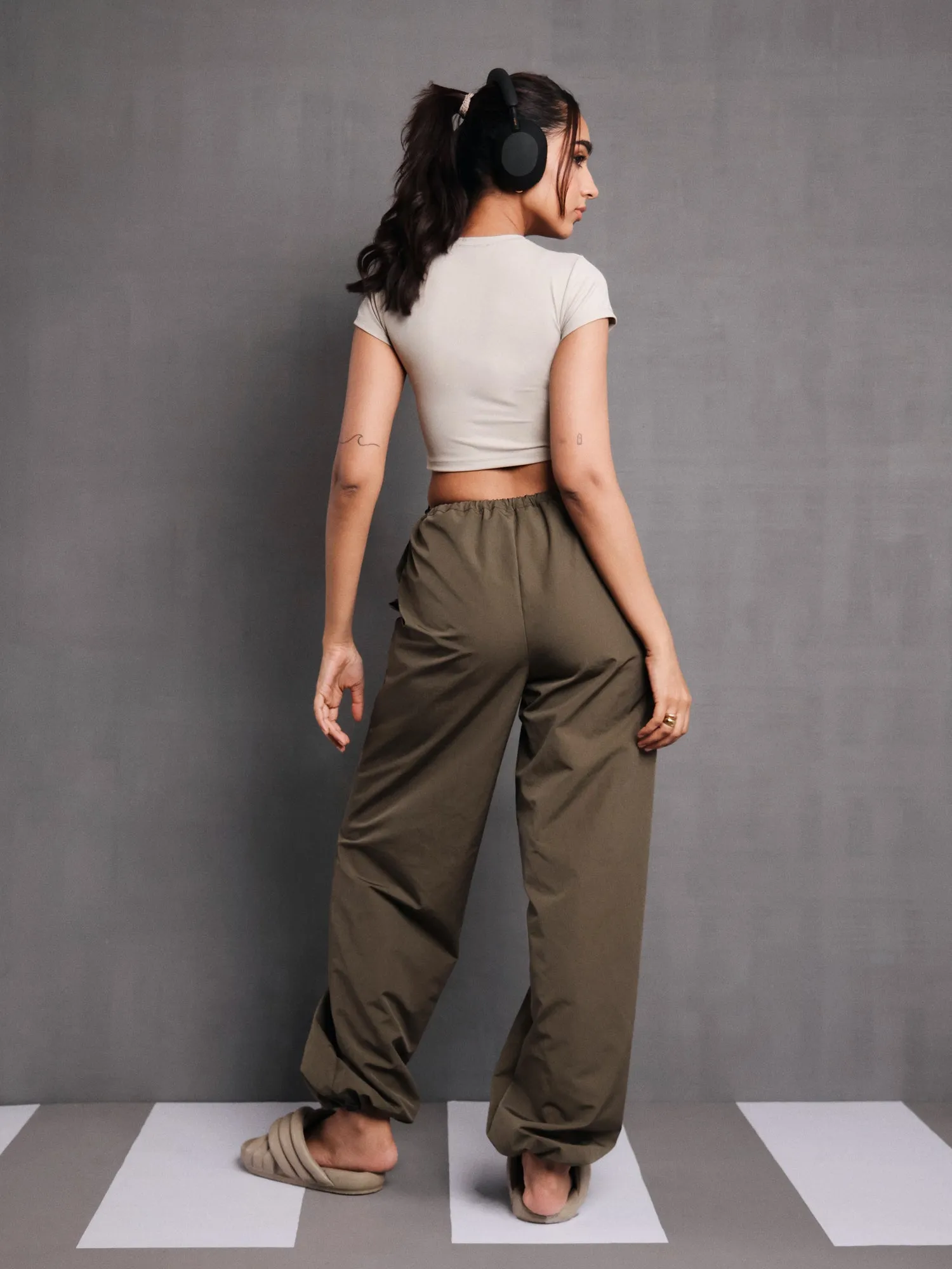 Mid Waist Parachute Pant