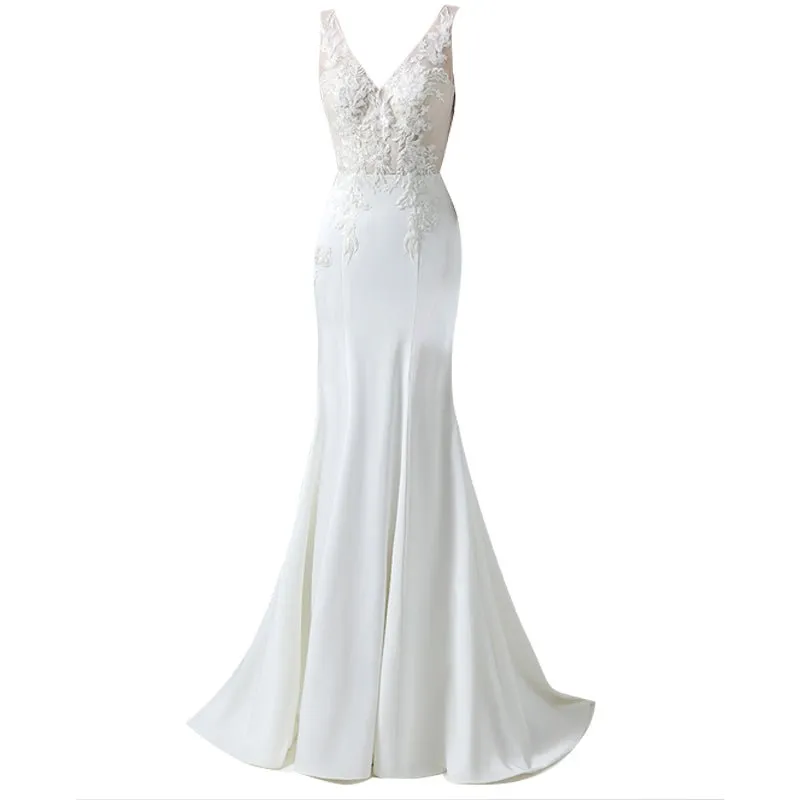 Middle waist Bridal Satin Mermaid Wedding Dress Trailer
