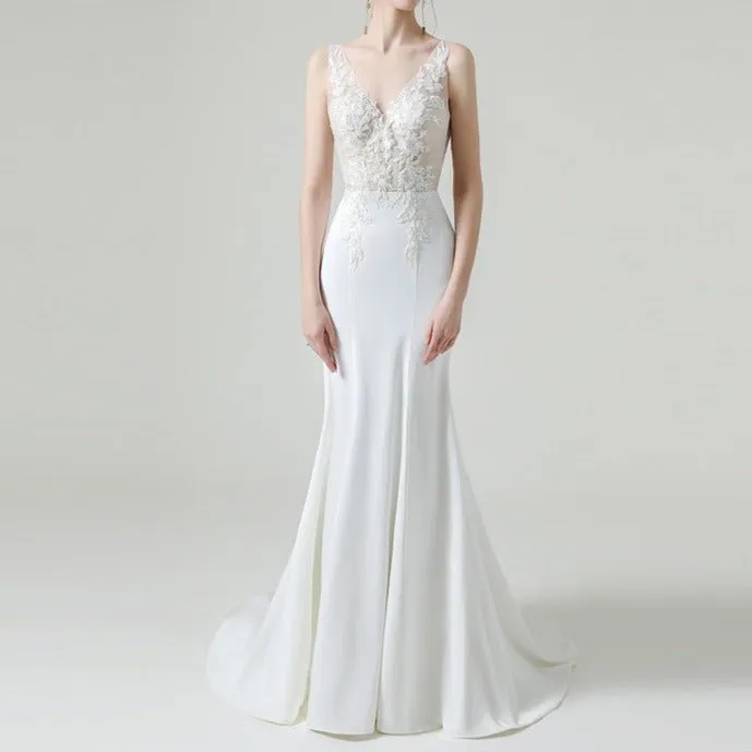 Middle waist Bridal Satin Mermaid Wedding Dress Trailer