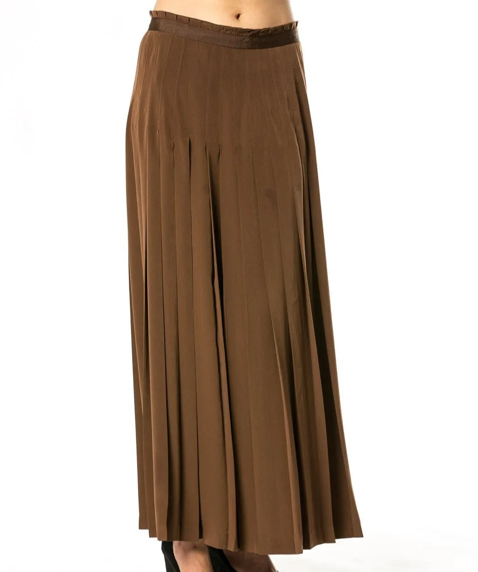 Milk Chocolate Pleated Wrap Maxi Skirt