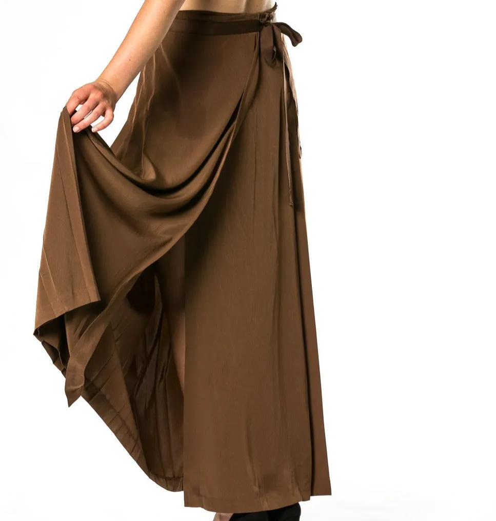 Milk Chocolate Pleated Wrap Maxi Skirt