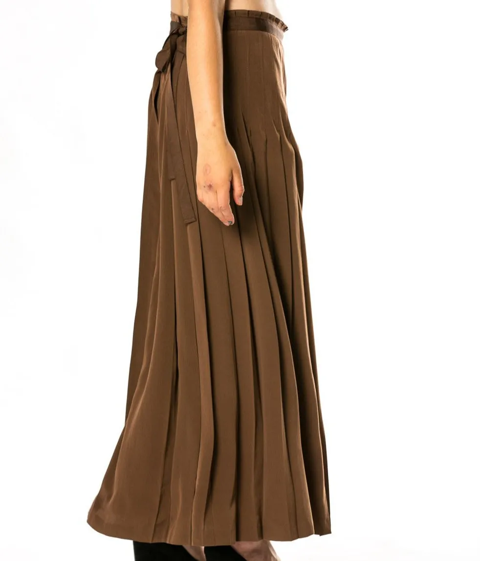 Milk Chocolate Pleated Wrap Maxi Skirt