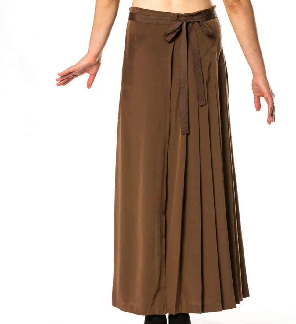 Milk Chocolate Pleated Wrap Maxi Skirt