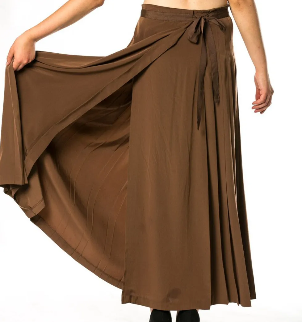 Milk Chocolate Pleated Wrap Maxi Skirt