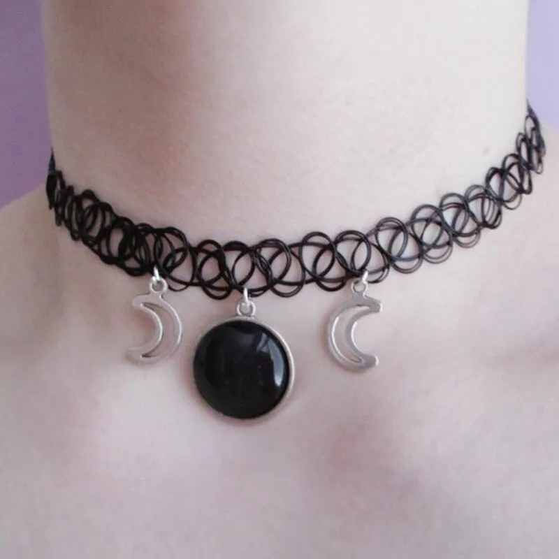 Moon Gothic Chains O Ring Choker gothic choker, moon necklace, moon choker