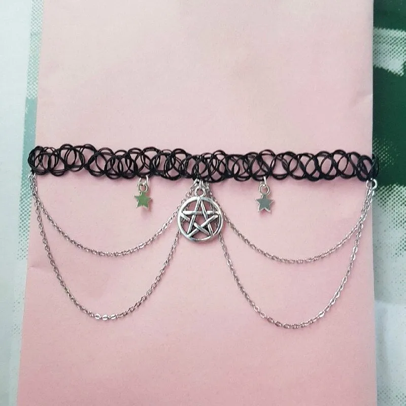 Moon Gothic Chains O Ring Choker gothic choker, moon necklace, moon choker