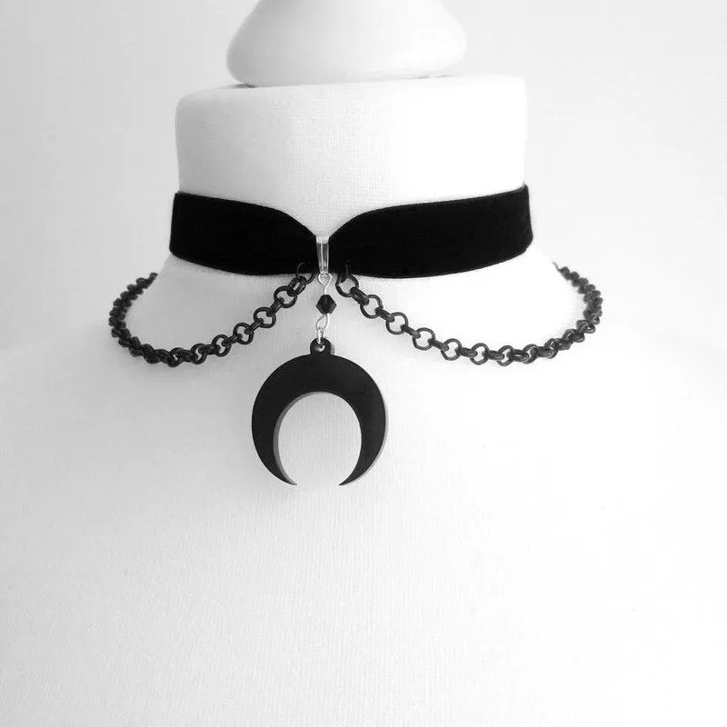 Moon Gothic Chains O Ring Choker gothic choker, moon necklace, moon choker