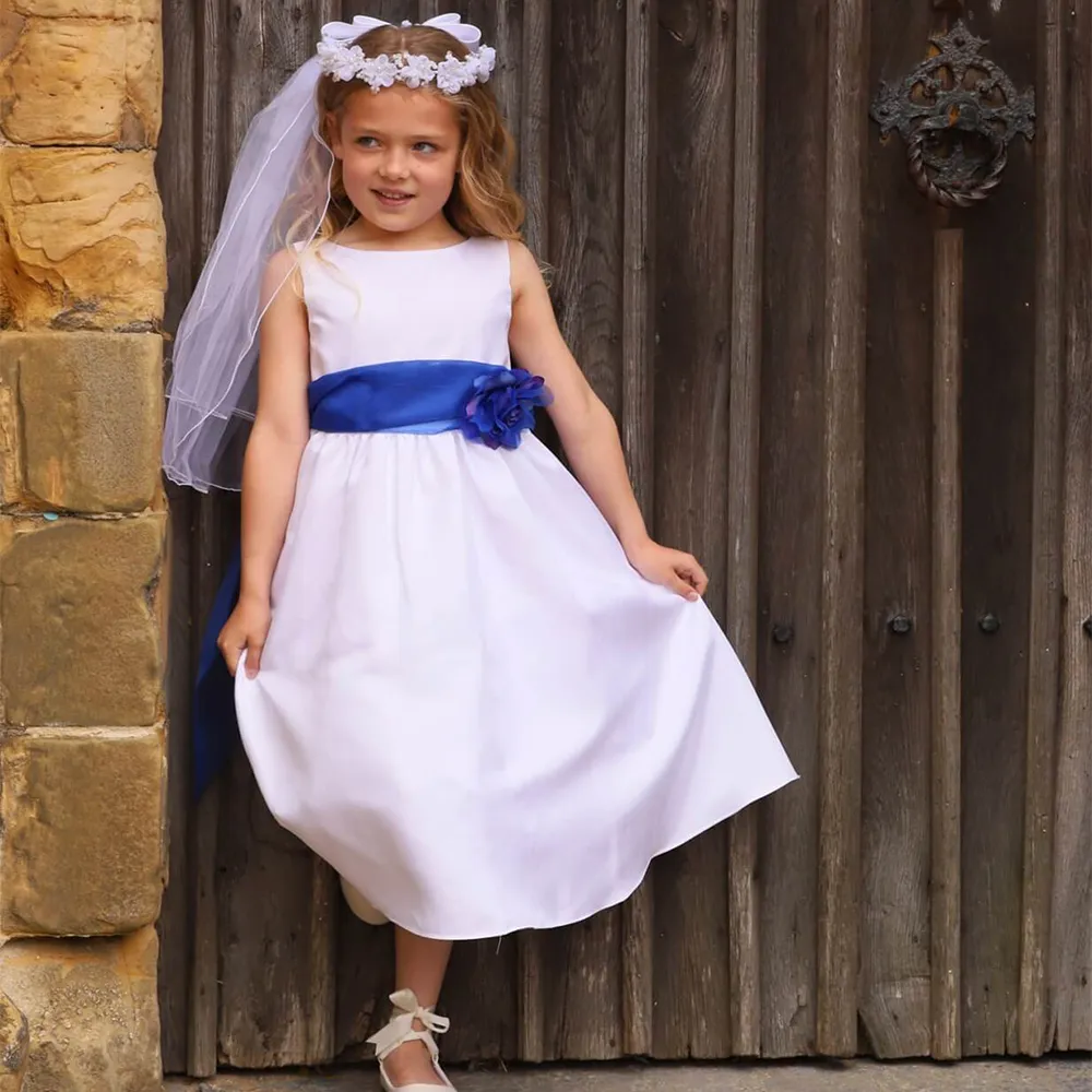 Morgan - Bridal Ivory or White - Aqua Sash and Flower