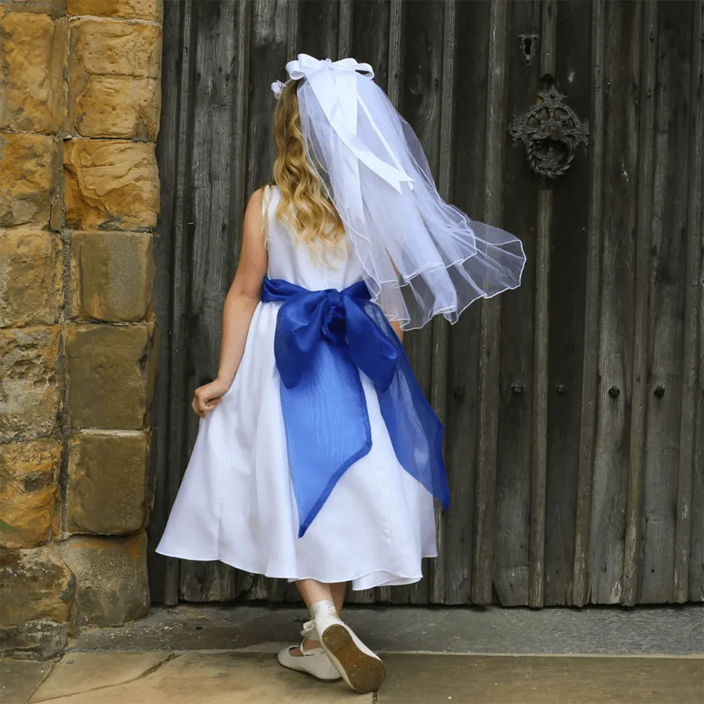 Morgan - Bridal Ivory or White - Aqua Sash and Flower