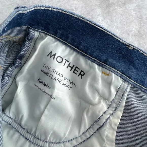 MOTHER x Miranda Kerr The Snap Down Mini Flare Jean Skirt High Spirits Blue
