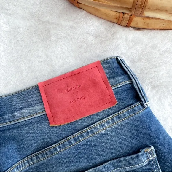 MOTHER x Miranda Kerr The Snap Down Mini Flare Jean Skirt High Spirits Blue