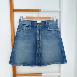 MOTHER x Miranda Kerr The Snap Down Mini Flare Jean Skirt High Spirits Blue