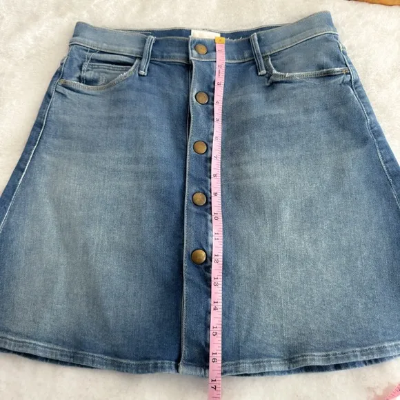 MOTHER x Miranda Kerr The Snap Down Mini Flare Jean Skirt High Spirits Blue