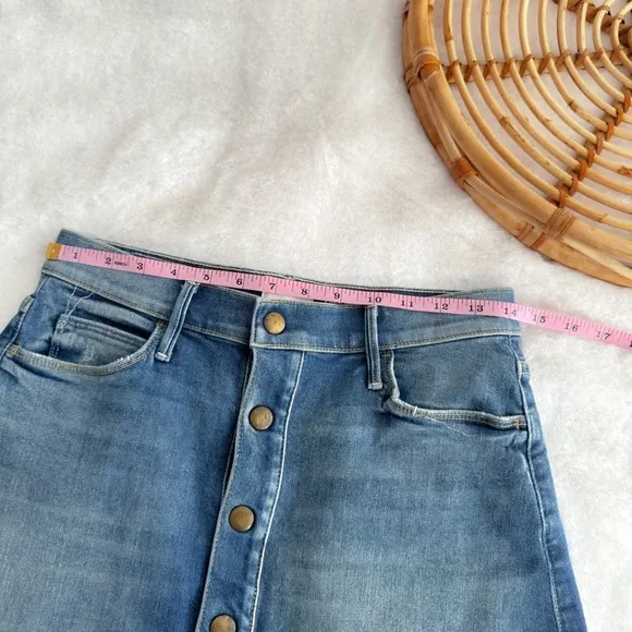 MOTHER x Miranda Kerr The Snap Down Mini Flare Jean Skirt High Spirits Blue
