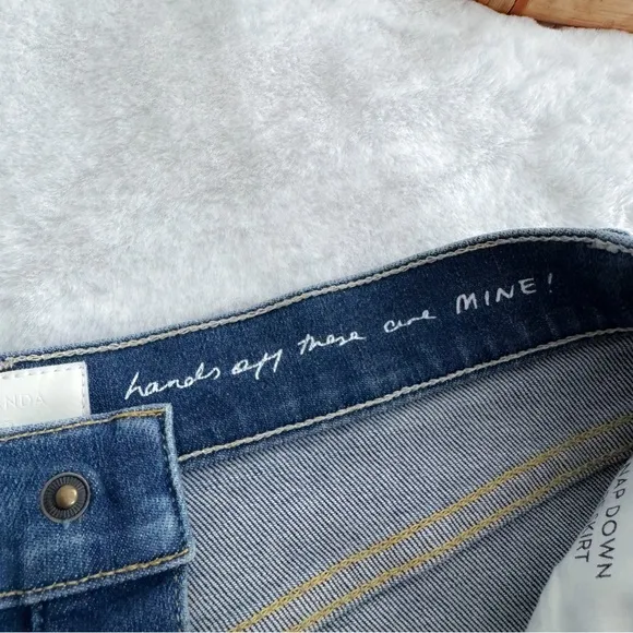 MOTHER x Miranda Kerr The Snap Down Mini Flare Jean Skirt High Spirits Blue
