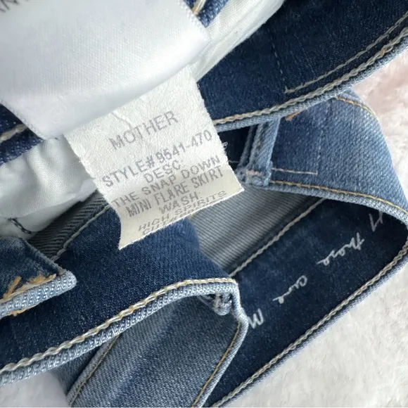 MOTHER x Miranda Kerr The Snap Down Mini Flare Jean Skirt High Spirits Blue