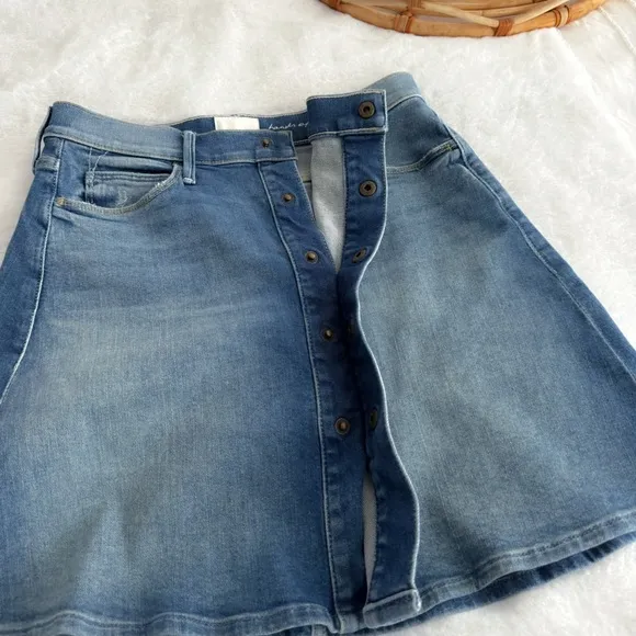 MOTHER x Miranda Kerr The Snap Down Mini Flare Jean Skirt High Spirits Blue