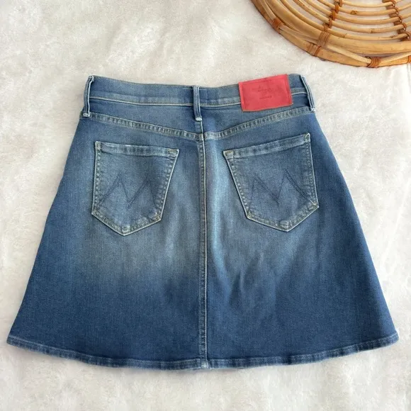 MOTHER x Miranda Kerr The Snap Down Mini Flare Jean Skirt High Spirits Blue