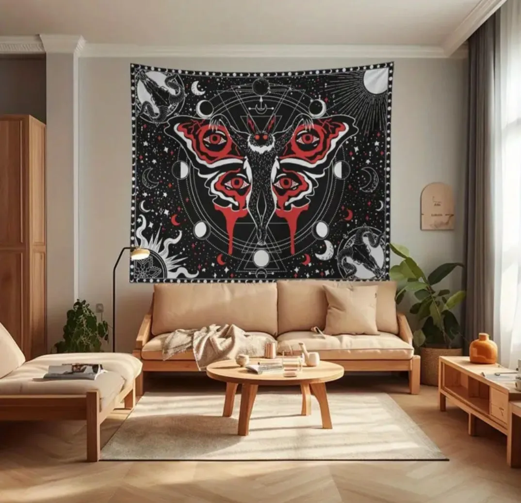 Mothman Tapestry Wall Hanging 1pc, Mothman Tapestry Skull Tapestry Gothic Tapestry Black Red Tapestry Mandala Tapestry For Home Bedroom Living Room Dorm Classroom Office Decor Wall Art Decor Gift