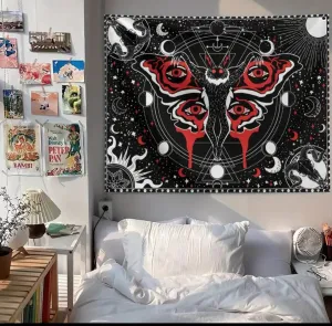 Mothman Tapestry Wall Hanging 1pc, Mothman Tapestry Skull Tapestry Gothic Tapestry Black Red Tapestry Mandala Tapestry For Home Bedroom Living Room Dorm Classroom Office Decor Wall Art Decor Gift