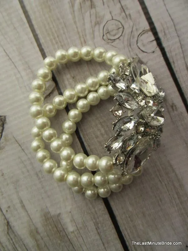 Multi Strand Pearl and Crystal Bridal Bracelet