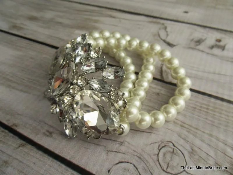 Multi Strand Pearl and Crystal Bridal Bracelet