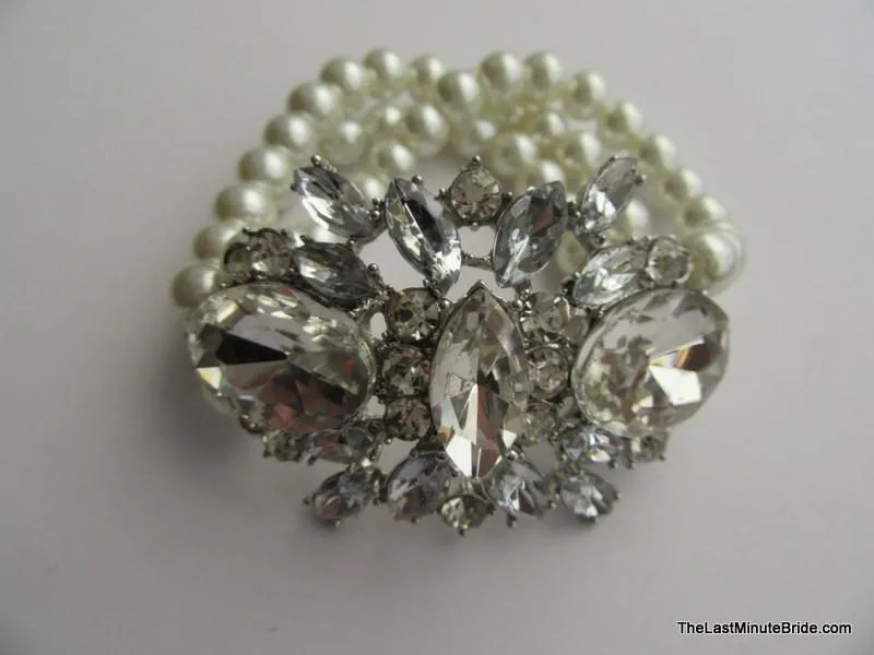 Multi Strand Pearl and Crystal Bridal Bracelet