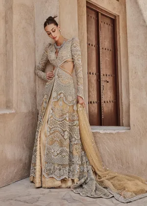 Mustard Gold Lehenga Gown for Indian Bridal Wear