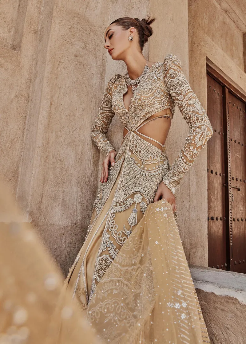 Mustard Gold Lehenga Gown for Indian Bridal Wear