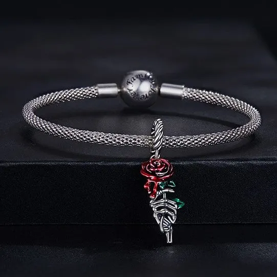 Neo-Gothic Skull & Enamel Blood Roses Charms